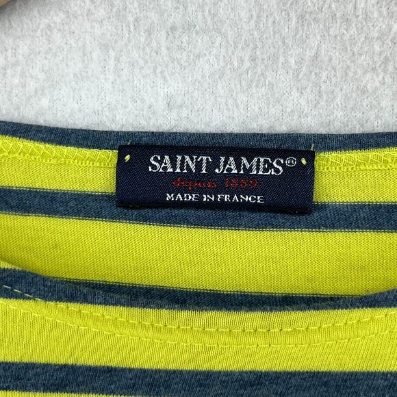 SAINT JAMES Top Womens 4 Striped 3/4 Sleeve Jersey Cotton Yellow Green FRANCE - Picture 8 of 16